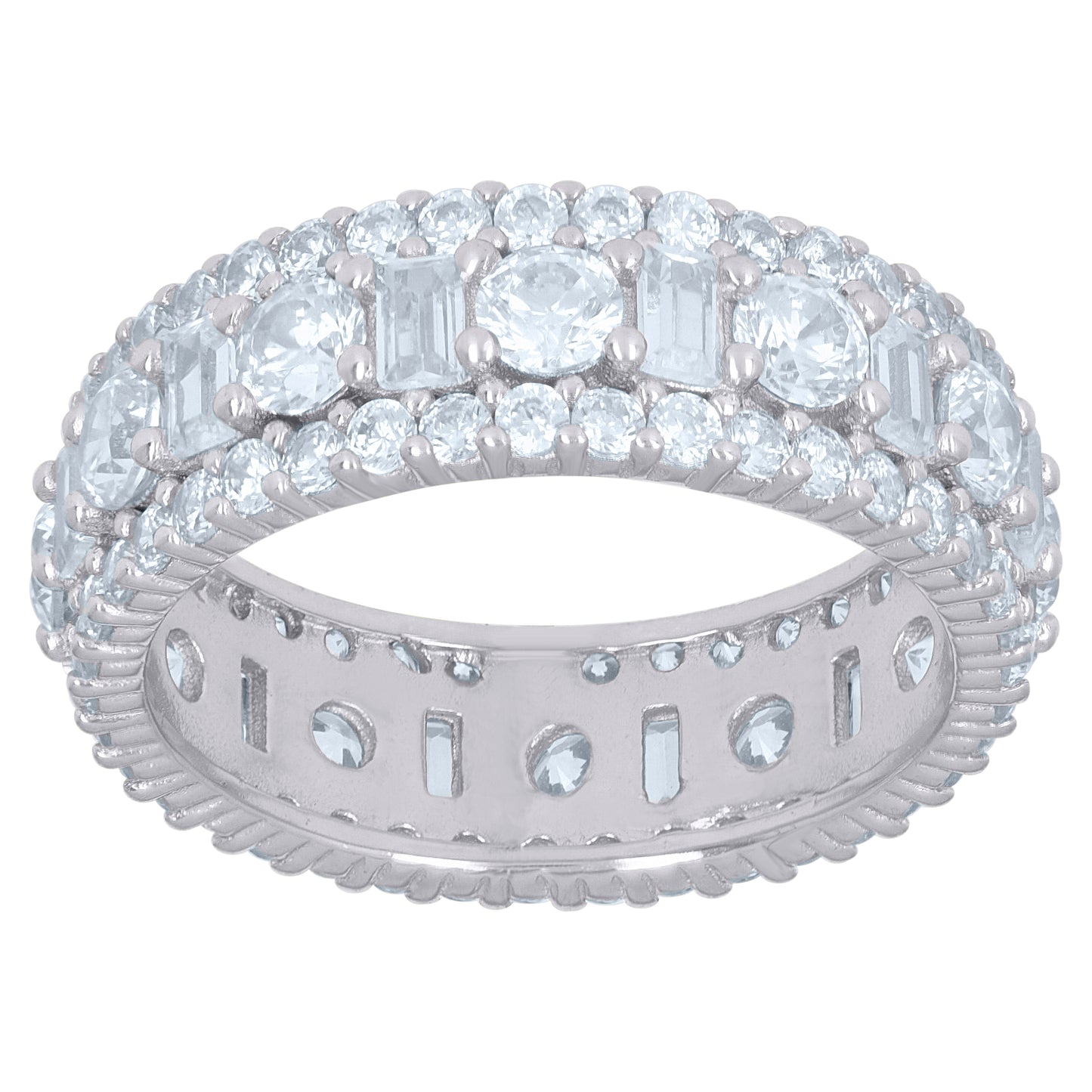Sterling Silver Women's Baguette Cubic-Zirconia Fashion Bridal Anniversary Wedding Engagement Band Ring Sizes 6 To 9