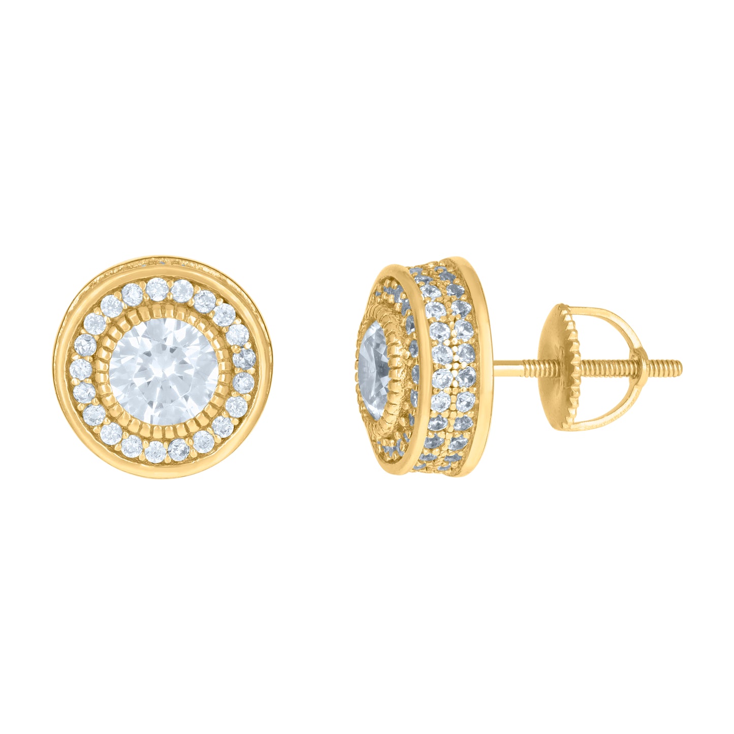 Sterling Silver Or Yellow-Tone Mens Cubic-Zirconia Round Fashion Stud Earrings