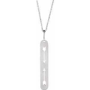14K White Gold Round 1Mm G-H I1 Natural Diamond Accented Double Arrow Necklace, Length: 18 In