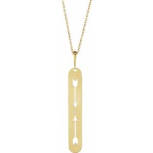 14K Yellow Gold Round 1Mm G-H I1 Natural Diamond Accented Double Arrow Necklace, Length: 18 In
