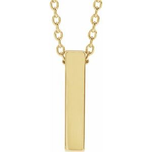 14K Yellow Gold 12 X 2.5 Mm 16-18 In Polished Engravable Four-Sided Vertical Bar Necklace