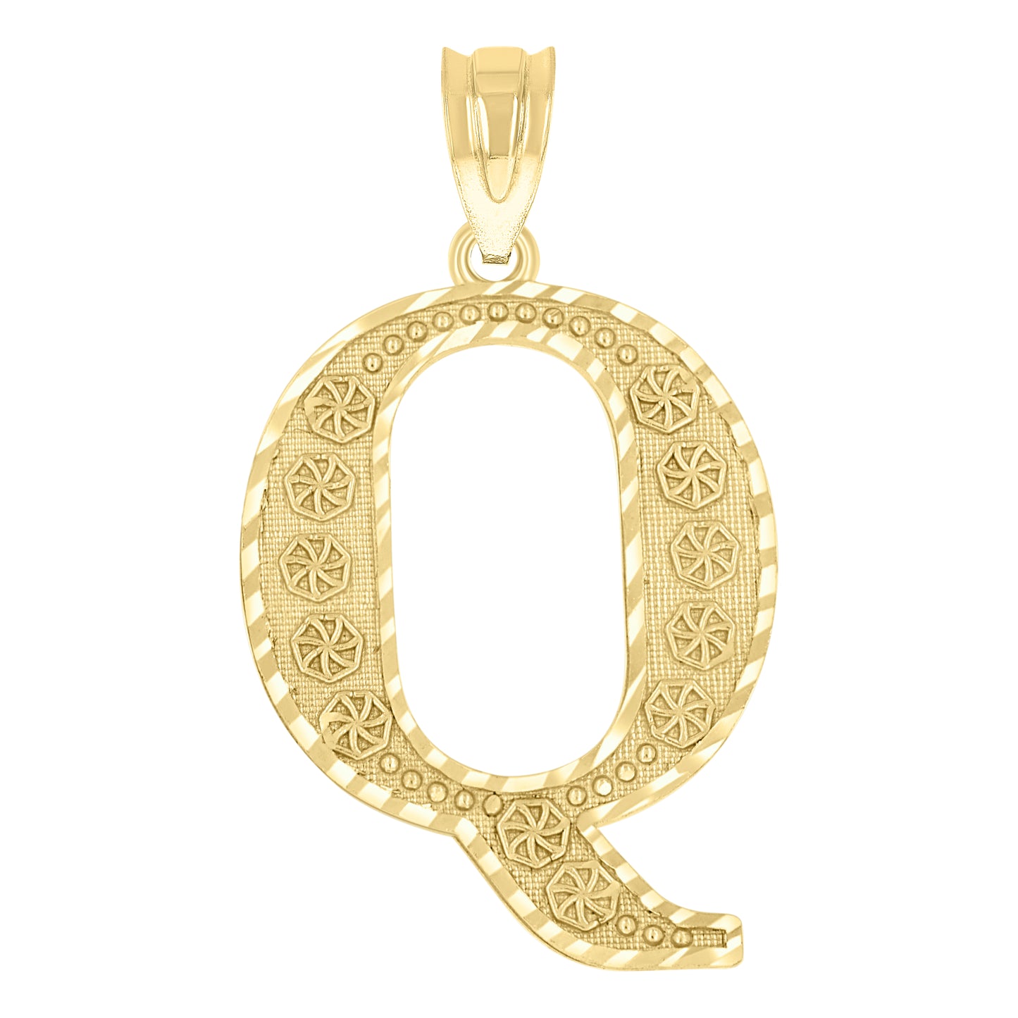 10K Yellow Gold Unisex Diamond-Cut Initial Letter Charm Pendant