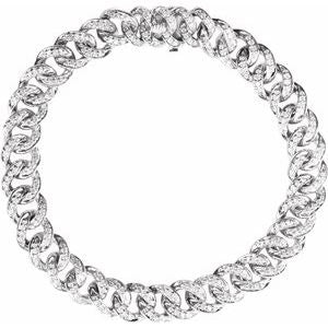 14K White Gold Round 1.1Mm G-H I1 1 1/2 Ctw Natural Diamond Curb Chain Bracelet, Length: 7 In
