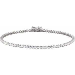 14K White Gold Round 1.7Mm G-H Si1-Si2 1 5/8 Ctw Lab-Grown Diamond Line Bracelet, Length: 7 In