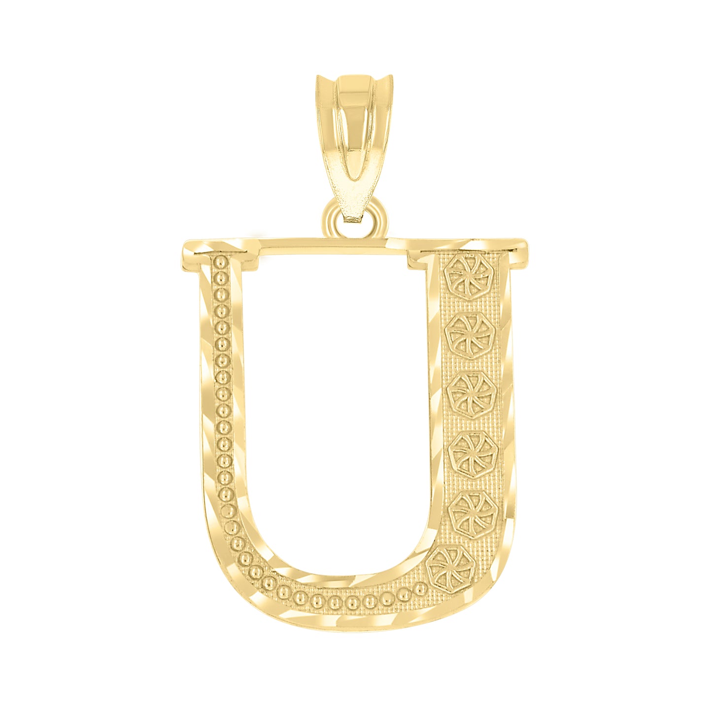 10K Yellow Gold Unisex Diamond-Cut Initial Letter Charm Pendant