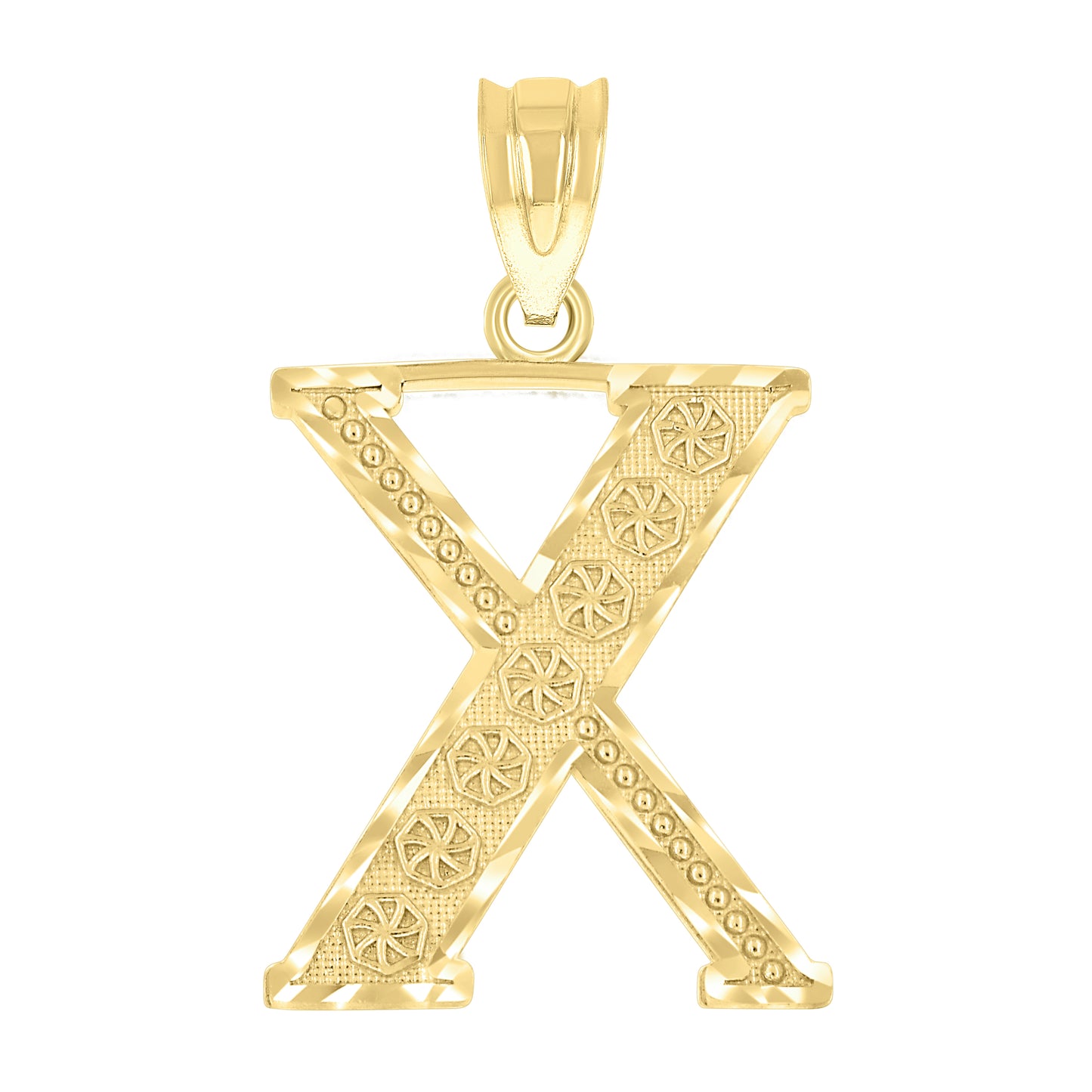 10K Yellow Gold Unisex Diamond-Cut Initial Letter Charm Pendant