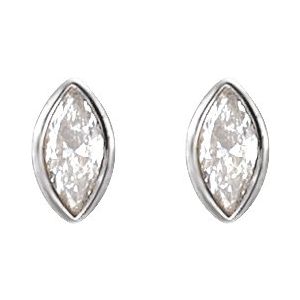 14K White Gold Marquise 4 X 2 Mm  .07 Ct Natural Diamond Bezel-Set Earring With Press Fit Back, Length: 6 MM