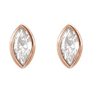14K Rose Gold Marquise 4 X 2 Mm  .07 Ct Natural Diamond Bezel-Set Earring With Press Fit Back, Length: 6 MM