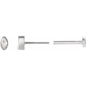 14K White Gold Marquise 4 X 2 Mm  .07 Ct Natural Diamond Bezel-Set Earring With Press Fit Back, Length: 6 MM