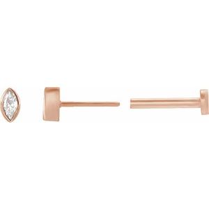 14K Rose Gold Marquise 4 X 2 Mm  .07 Ct Natural Diamond Bezel-Set Earring With Press Fit Back, Length: 6 MM