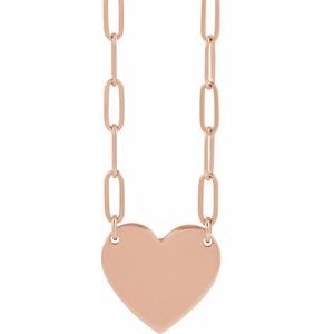 14K Rose Gold 12 X 11 Mm 18 In Polished Engravable Heart Necklace
