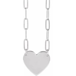 14K White Gold 12 X 11 Mm 18 In Polished Engravable Heart Necklace