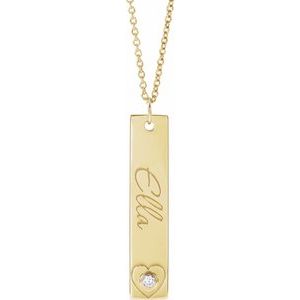 14K Yellow Gold 28 X 6 Mm 16-18 In Polished 0.03 Ctw Natural Diamond Engravable Heart Pendant