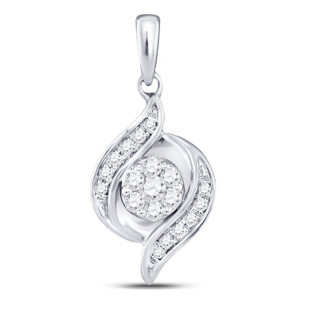 14K White Gold Womens Round Diamond Flower Cluster Pendant 1/5 Cttw