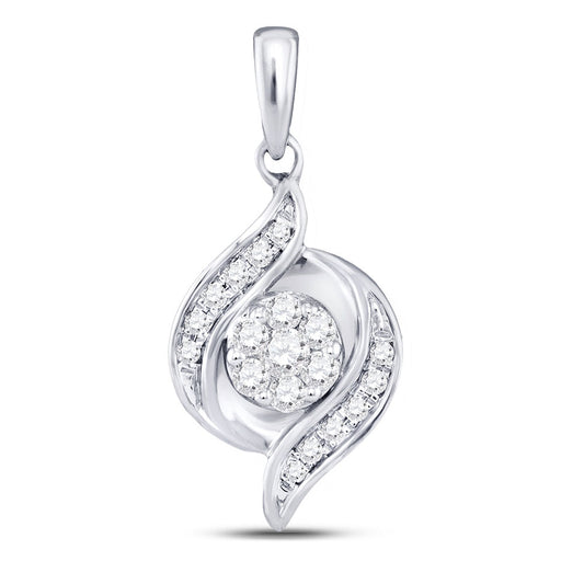 14K White Gold Womens Round Diamond Flower Cluster Pendant 1/5 Cttw