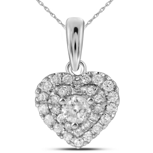 14K White Gold Womens Round Diamond Fashion Heart Pendant 1/3 Cttw, Length: 0.58 In, Width: 0.39 In