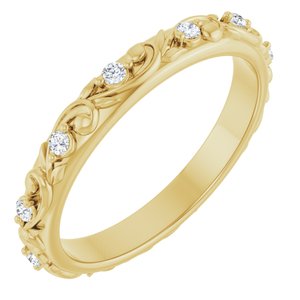 14K Yellow Gold Round 1.5 Mm G-H Si2-Si3 1/6 Ctw Natural Diamond Floral Band Size 7