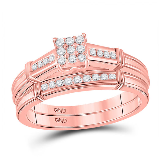 10K Yellow Or Rose Gold  Round Diamond Bridal Wedding Ring Band Set 1/5 Cttw, Womens Size: 5-10