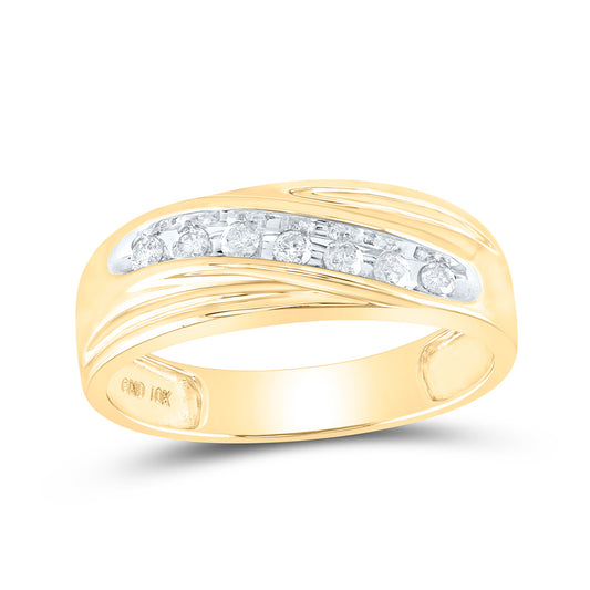 10K Yellow Gold Mens Round Diamond Wedding Band Ring 1/4 Cttw, Mens Size: 7-13