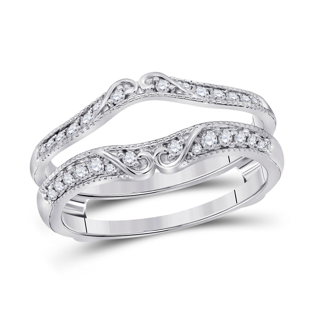 14K White Gold Womens Round Diamond Ring Guard Wrap Solitaire Enhancer 1/4 Cttw, Womens Size: 5-10
