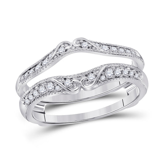14K White Gold Womens Round Diamond Ring Guard Wrap Solitaire Enhancer 1/4 Cttw, Womens Size: 5-10