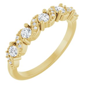 14K Yellow Gold Round 2.5 Mm Polished 1/3 Ctw Natural Diamond Five-Stone Anniversary Band Size 7