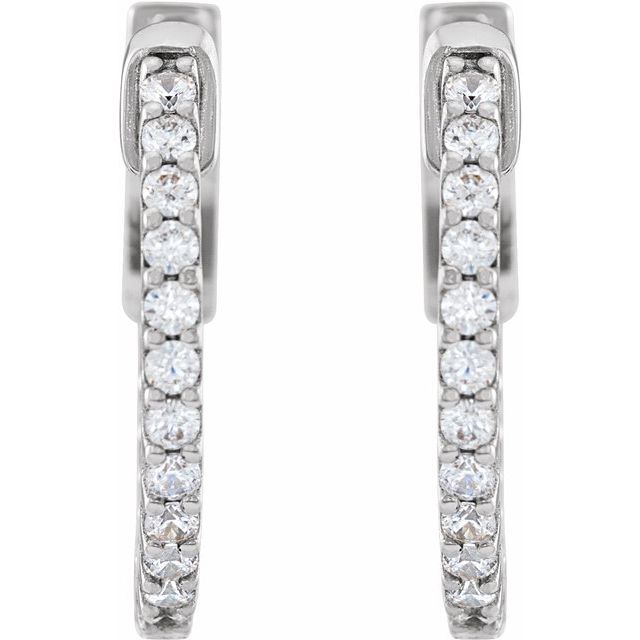 14K White Gold Round 15.5 Mm 1.5 Mm 1.3Mm I1, H+ Pair Hinged Polished 1/3 Ctw Natural Diamond Inside-Outside Hinged Hoop Earrings