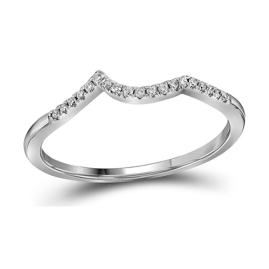 14K White Gold Womens Round Diamond Wedding Contoured Band 1/20 Cttw, Womens Size: 5-10