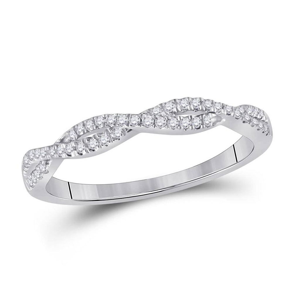 14K White Gold Womens Round Diamond Twist Stackable Band Ring 1/6 Cttw, Womens Size: 5-10