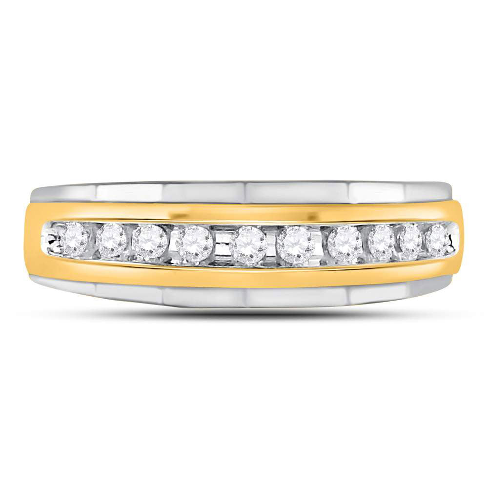 10K Two-tone Gold Mens Round Diamond Wedding Band Ring 1/4 Cttw, Mens Size: 7-13
