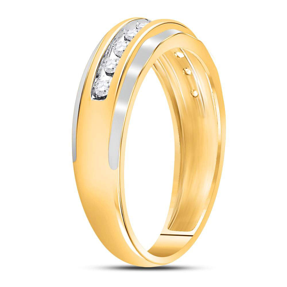 10K Two-tone Gold Mens Round Diamond Wedding Band Ring 1/4 Cttw, Mens Size: 7-13