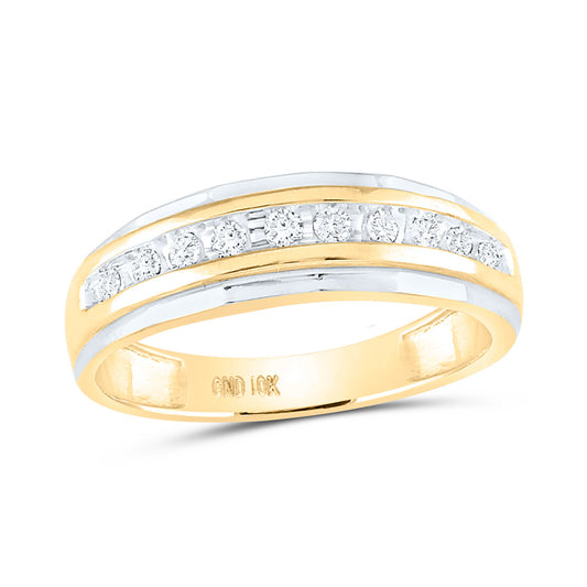 10K Two-tone Gold Mens Round Diamond Wedding Band Ring 1/4 Cttw, Mens Size: 7-13