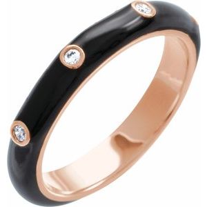 14K Rose Gold Black Enamel 7 3.66 Mm Polished 0.05 Ctw Natural Diamond & Black Enamel Ring Size 7
