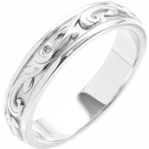 14K White Gold 4 Mm Polished Floral Band Size 7