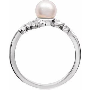 Sterling Silver Cultured White Akoya Pearl Pearl 6 Mm Polished Nature Inspired Ring Size 7