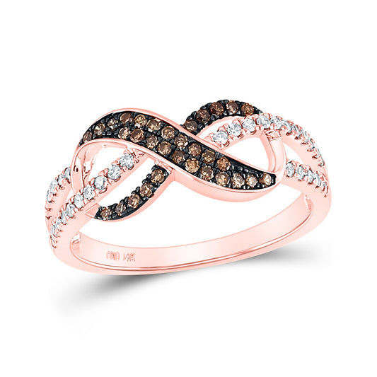 14K Rose Gold Womens Round Brown Diamond Infinity Ring 1/3 Cttw, Womens Size: 5-10