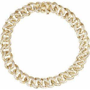 14K Yellow Gold Round 1.1Mm G-H I1 1 1/2 Ctw Natural Diamond Curb Chain Bracelet, Length: 7 In