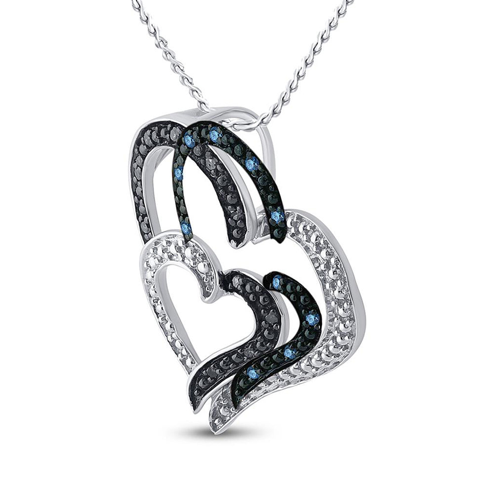 Sterling Silver Womens Round Blue Color Enhanced Diamond Heart Pendant 1/20 Cttw, Length: 1.1 In, Width: 0.55 In