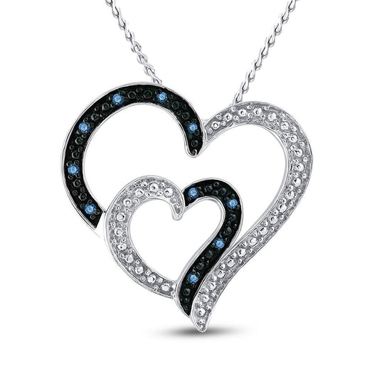 Sterling Silver Womens Round Blue Color Enhanced Diamond Heart Pendant 1/20 Cttw, Length: 1.1 In, Width: 0.55 In