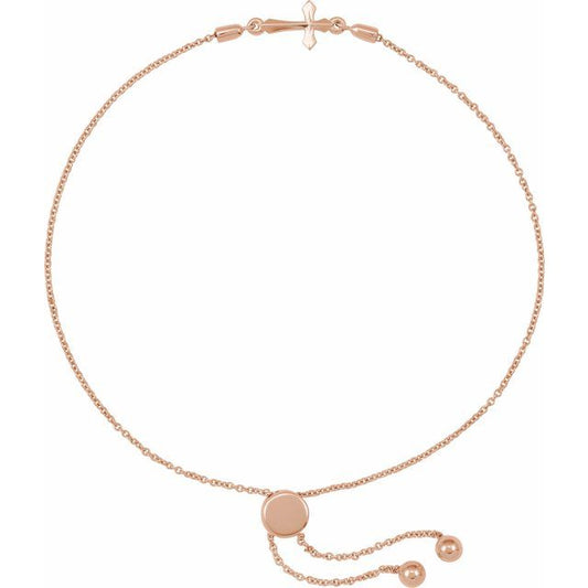 14K Rose Gold 13.9 X 7 Mm 9 1/2 In Polished Bolo Cross Bracelet