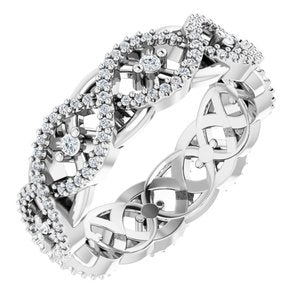 14K White Gold Round 1.5 Mm G-H Si2-Si3 3/8 Ctw Natural Diamond Vintage-Inspired Eternity Band Size 7