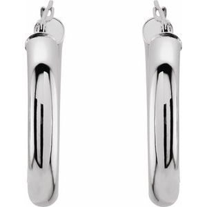 14K White Gold Pair Round Tube Hoop Earrings, Length: 25 Mm, Thickness: 4 Mm