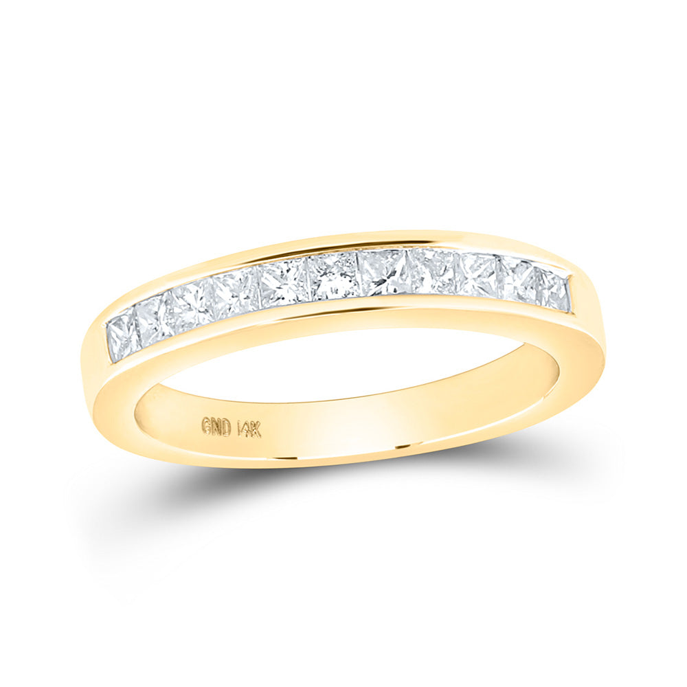 14K Yellow Or White Gold  Womens Princess Diamond Wedding Single Row Band 1/2 Cttw, Womens Size: 5-10