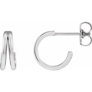 Sterling Silver Pair Double Hoop Huggie Earrings, Length: 13 Mm, Thickness: 3.1 Mm