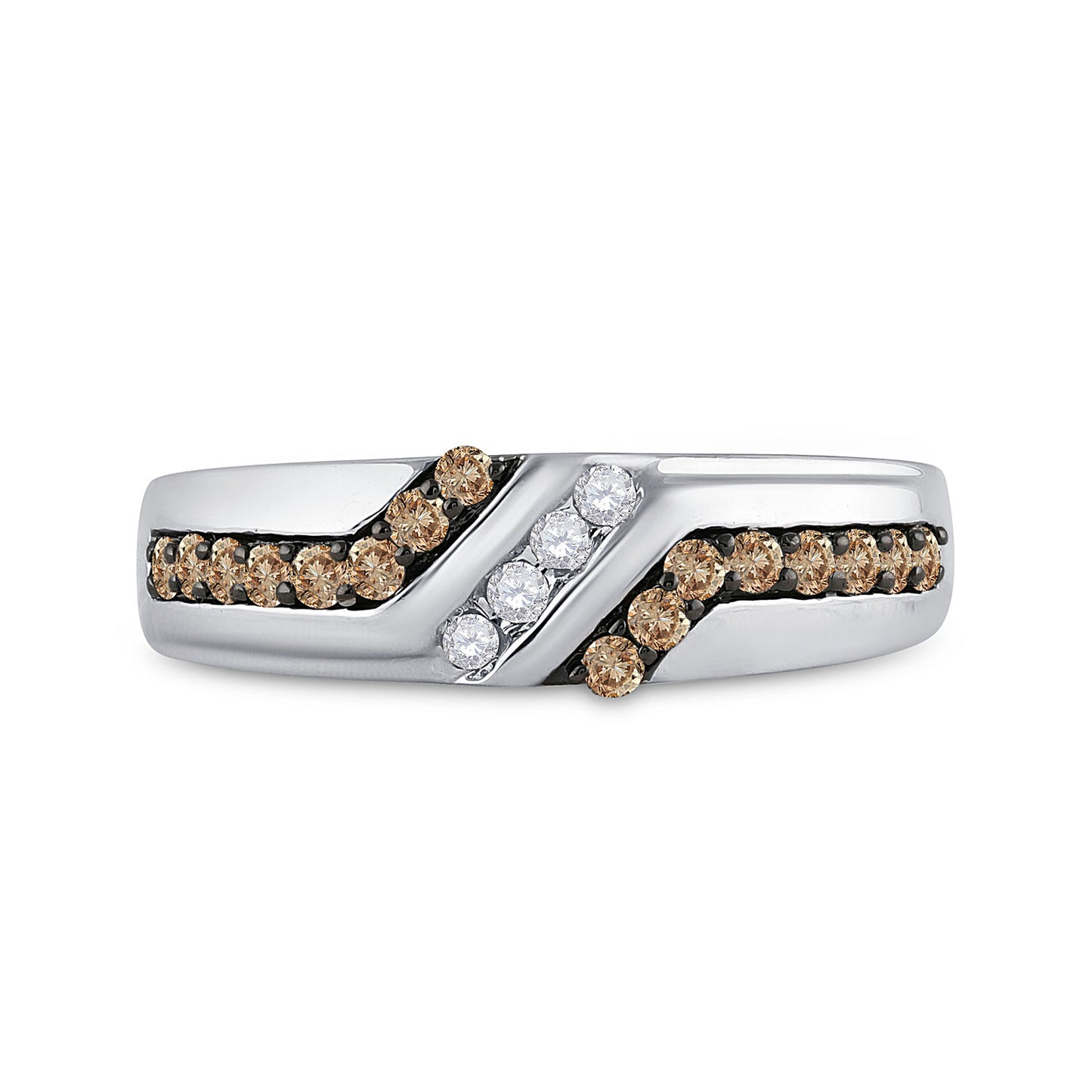 10K White Gold Mens Round Brown Diamond Wedding Band Ring 1/3 Cttw, Mens Size: 7-13