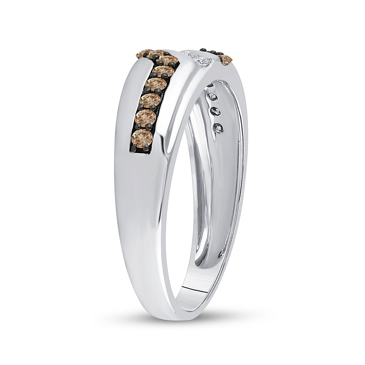 10K White Gold Mens Round Brown Diamond Wedding Band Ring 1/3 Cttw, Mens Size: 7-13
