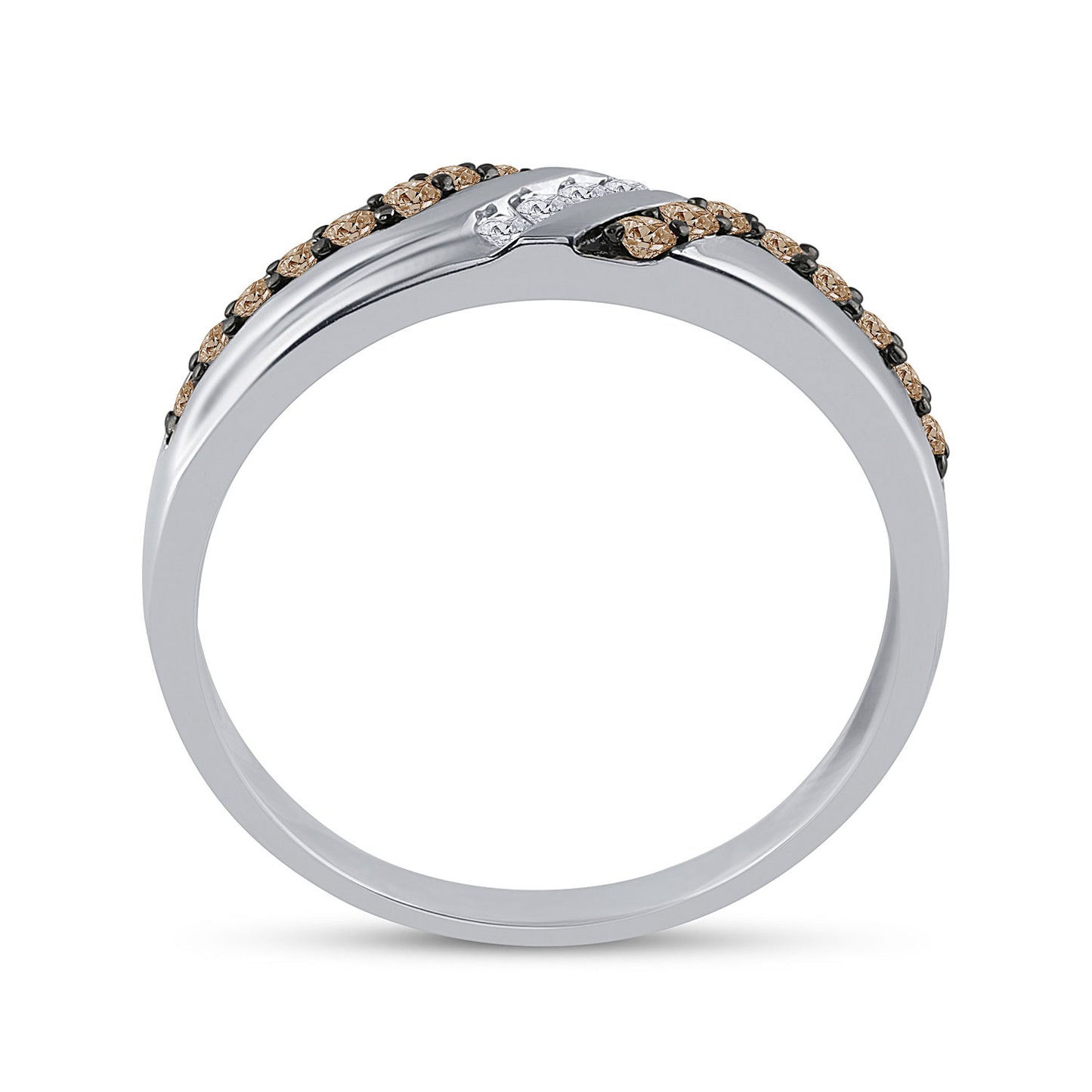 10K White Gold Mens Round Brown Diamond Wedding Band Ring 1/3 Cttw, Mens Size: 7-13