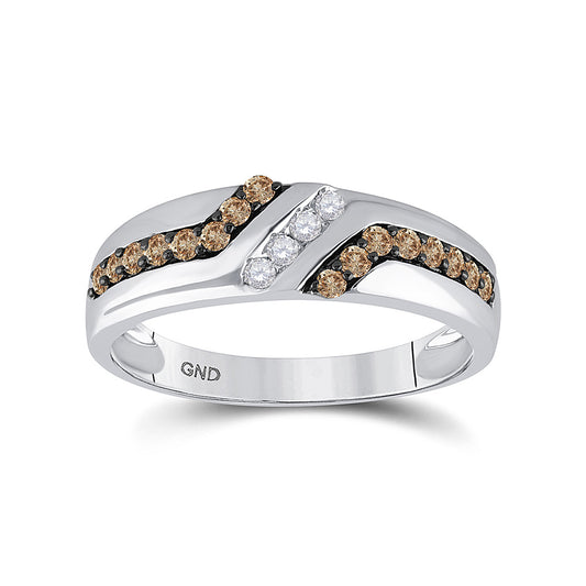 10K White Gold Mens Round Brown Diamond Wedding Band Ring 1/3 Cttw, Mens Size: 7-13