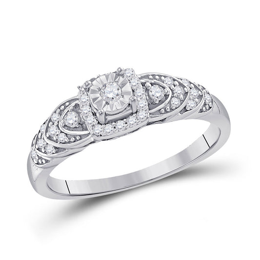 Sterling Silver Round Diamond Heart Bridal Wedding Engagement Ring 1/5 Cttw, Womens Size: 5-10
