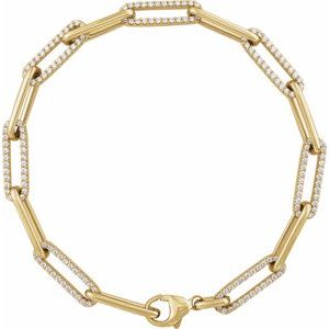 14K Yellow Gold Round 1.1Mm G-H I1 1 Ctw Natural Diamond Link Bracelet, Length: 7 In
